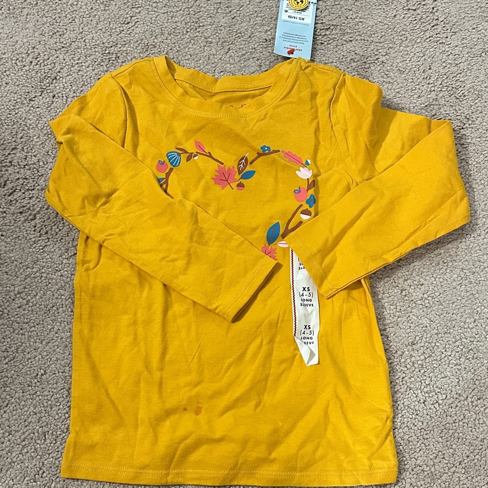 Cat & Jack long sleeve nwt orange-y heart tee - size XS